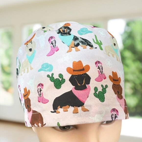 Dachshund Pink~ Ponytail Scrub Cap, Surgical Hat, OR, CNA, MD, gifts. - Picture 2 of 4